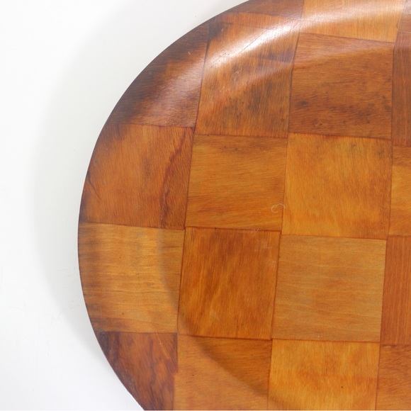 1970’s Woven Wood Tray Molded Wood Bar Danish Modern Mid Century MCM Drinks Bar - Picture 4 of 8